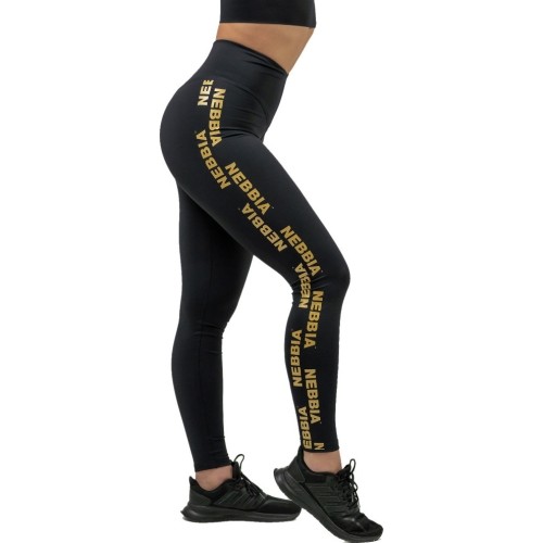 Damskie legginsy z wysokim stanem Nebbia INTENSE Iconic 834 - Czarne złoto