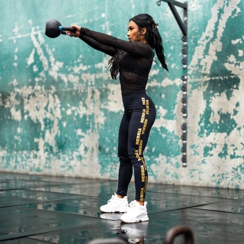 Damskie legginsy z wysokim stanem Nebbia INTENSE Iconic 834 - Czarne złoto