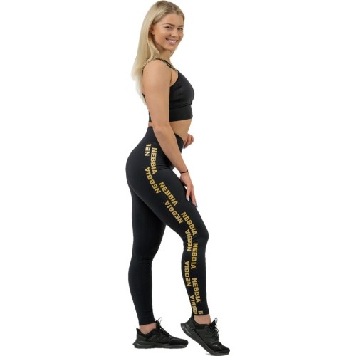 Damskie legginsy z wysokim stanem Nebbia INTENSE Iconic 834 - Czarne złoto
