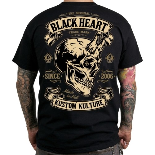 T-Shirt BLACK HEART Devil Skull - Czarny