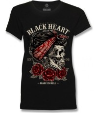 Koszulka damska BLACK HEART Pin Up Skull - Czarny