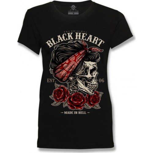Koszulka damska BLACK HEART Pin Up Skull - Czarny