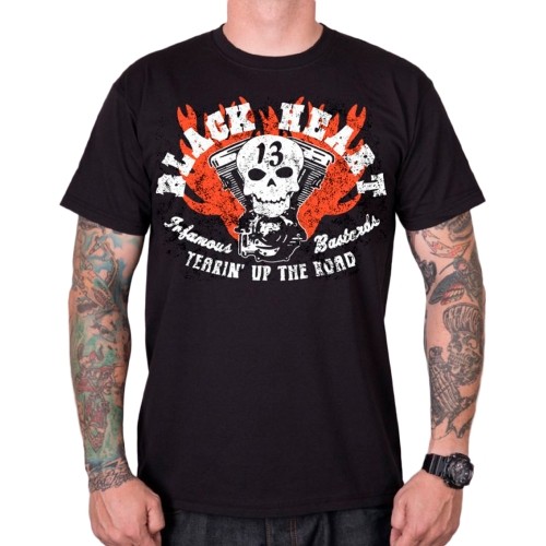 T-Shirt BLACK HEART Flathead Skull - Czarny