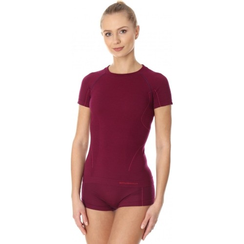 Women’s Short-Sleeved T-Shirt Brubeck Active Wool - Śliwkowy