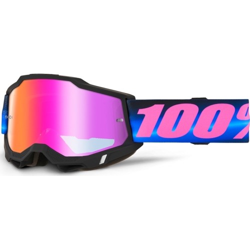 Gogle motocrossowe 100% Accuri 2 Mirror - Superdome niebiesko-różowa, czerwona pleksi