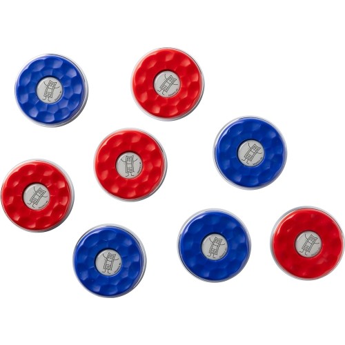 Shuffleboard pucks set 4 x blue and 4 x red