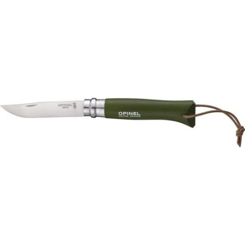 Nóż Opinel Colorama 08 Inox Grab Khaki z rzemykiem