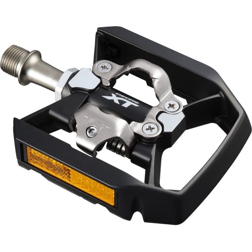 Pedalai SHIMANO T8000 Deore XT, dvipusiai, su plokštelėm SH56 (juodi)