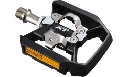 Pedalai SHIMANO T8000 Deore XT, dvipusiai, su plokštelėm SH56 (juodi)