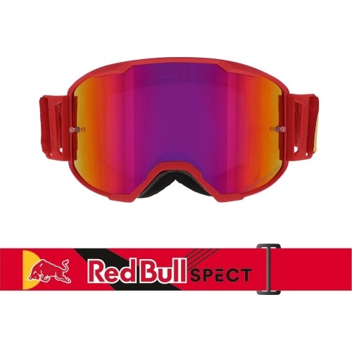 Motocross Goggles Red Bull Spect Strive Panovision, Matte Red, Purple Mirrored Lens
