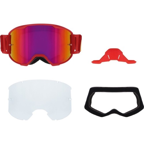 Motocross Goggles Red Bull Spect Strive Panovision, Matte Red, Purple Mirrored Lens
