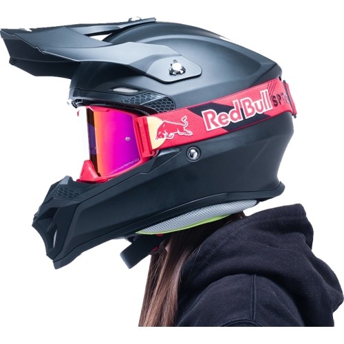 Motocross Goggles Red Bull Spect Strive Panovision, Matte Red, Purple Mirrored Lens