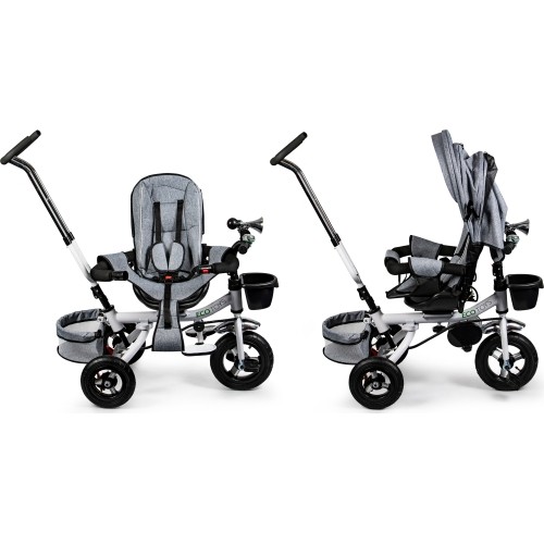 Obrotowy rowerek trójkołowy 360° Grey Delux z daszkiem ECOTOYS