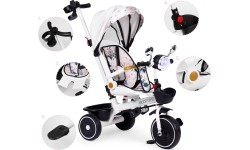 Rowerek trójkołowy dziecięcy z obrotowym siedziskiem, prowadnikiem i daszkiem ECOTOYS