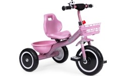 Rowerek trójkołowy z antypoślizgowymi rączkami, dzwonkiem i koszykiem, różowy ECOTOYS