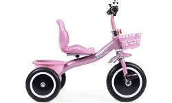 Rowerek trójkołowy z antypoślizgowymi rączkami, dzwonkiem i koszykiem, różowy ECOTOYS