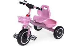 Rowerek trójkołowy z antypoślizgowymi rączkami, dzwonkiem i koszykiem, różowy ECOTOYS