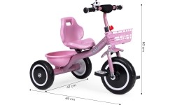 Rowerek trójkołowy z antypoślizgowymi rączkami, dzwonkiem i koszykiem, różowy ECOTOYS