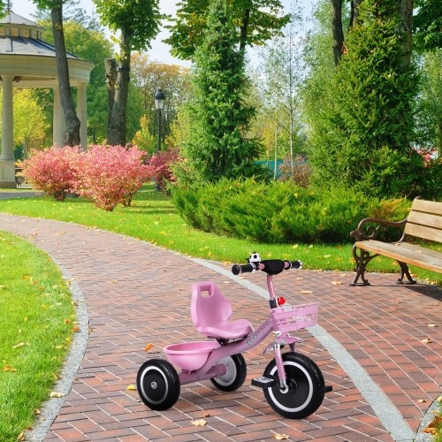 Rowerek trójkołowy z antypoślizgowymi rączkami, dzwonkiem i koszykiem, różowy ECOTOYS