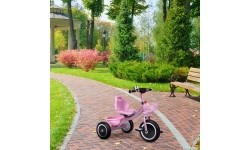 Rowerek trójkołowy z antypoślizgowymi rączkami, dzwonkiem i koszykiem, różowy ECOTOYS