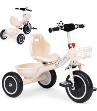 Rowerek trójkołowy antypoślizgowe uchwyty dzwonek koszyk beżowy ECOTOYS