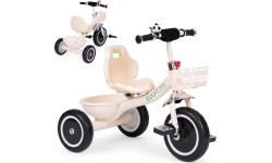 Rowerek trójkołowy z antypoślizgowymi rączkami, dzwonkiem i koszykiem, beżowy ECOTOYS