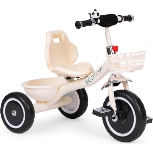 Rowerek trójkołowy z antypoślizgowymi rączkami, dzwonkiem i koszykiem, beżowy ECOTOYS