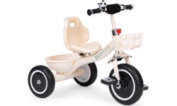 Rowerek trójkołowy z antypoślizgowymi rączkami, dzwonkiem i koszykiem, beżowy ECOTOYS