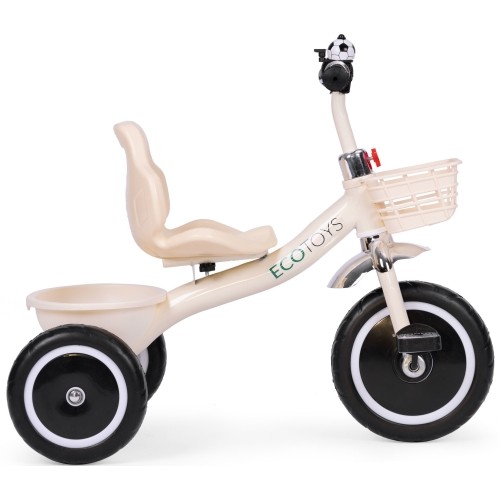 Rowerek trójkołowy z antypoślizgowymi rączkami, dzwonkiem i koszykiem, beżowy ECOTOYS