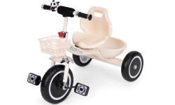 Rowerek trójkołowy z antypoślizgowymi rączkami, dzwonkiem i koszykiem, beżowy ECOTOYS