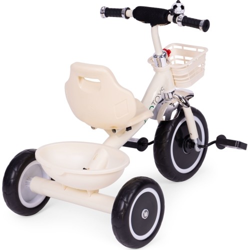 Rowerek trójkołowy z antypoślizgowymi rączkami, dzwonkiem i koszykiem, beżowy ECOTOYS