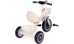 Rowerek trójkołowy z antypoślizgowymi rączkami, dzwonkiem i koszykiem, beżowy ECOTOYS