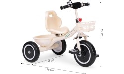 Rowerek trójkołowy z antypoślizgowymi rączkami, dzwonkiem i koszykiem, beżowy ECOTOYS