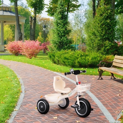 Rowerek trójkołowy z antypoślizgowymi rączkami, dzwonkiem i koszykiem, beżowy ECOTOYS