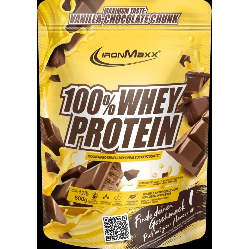 IronMaxx 100% Whey Protein (Vanilla Choco Chunk) 500 g. (Galioja iki: 2025.09.30)