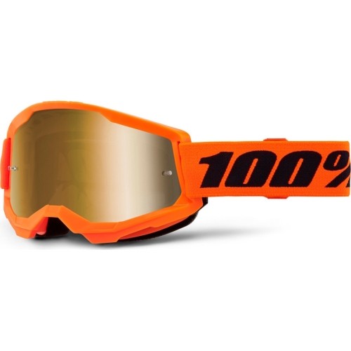 Dziecięce gogle motocrossowe 100% Strata 2 Junior Mirror - Pomarańczowy, True złota pleksa