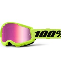 Dziecięce gogle motocrossowe 100% Strata 2 Junior Mirror - Neonowy żółty, różowa pleksa