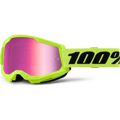 Dziecięce gogle motocrossowe 100% Strata 2 Junior Mirror - Neonowy żółty, różowa pleksa
