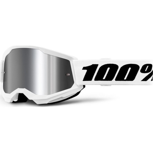 Dziecięce gogle motocrossowe 100% Strata 2 Junior Mirror - Biały, srebrna pleksa