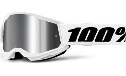 Junior Motocross Goggles 100% Strata 2 Junior Mirror - White, stříbrné plexi