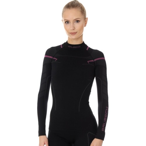 Damska koszulka termiczna z długim rękawem Brubeck Thermo - Pink-Black