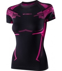 Damska koszulka sportowa z krótkim rękawem Bruback Dry - Black/Fuchsia