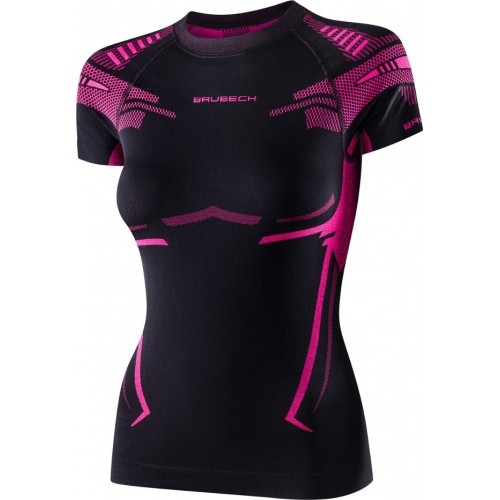 Damska koszulka sportowa z krótkim rękawem Bruback Dry - Black/Fuchsia