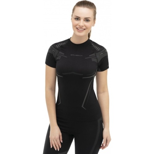 Damska koszulka sportowa z krótkim rękawem Bruback Dry - Black/Fuchsia