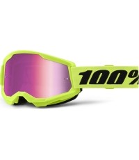 Gogle motocrossowe 100% Strata 2 New Mirror - Neonowy żółty, różowe plexi