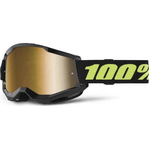 Gogle motocrossowe 100% Strata 2 New Mirror - Solar czarny, złote plexi