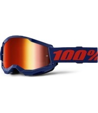 Gogle motocrossowe 100% Strata 2 New Mirror - Niebieski, czerwone plexi