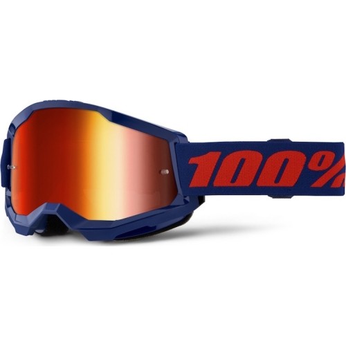 Gogle motocrossowe 100% Strata 2 New Mirror - Niebieski, czerwone plexi