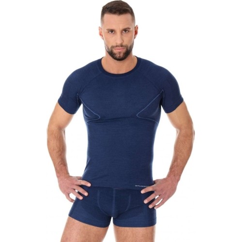 Koszulka męska z krótkim rękawem Brubeck Active Wool - Granatowy