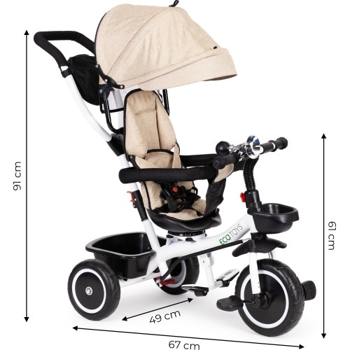 Rowerek Wózek trójkołowy dla małych dzieci z obracanym siedzeniem Eco Toys - beżowy
